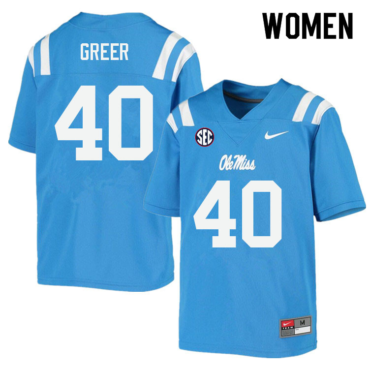 Jack Greer Ole Miss Rebels NCAA Women's Powder Blue #40 Stitched Limited College Football Jersey VGH1758FX